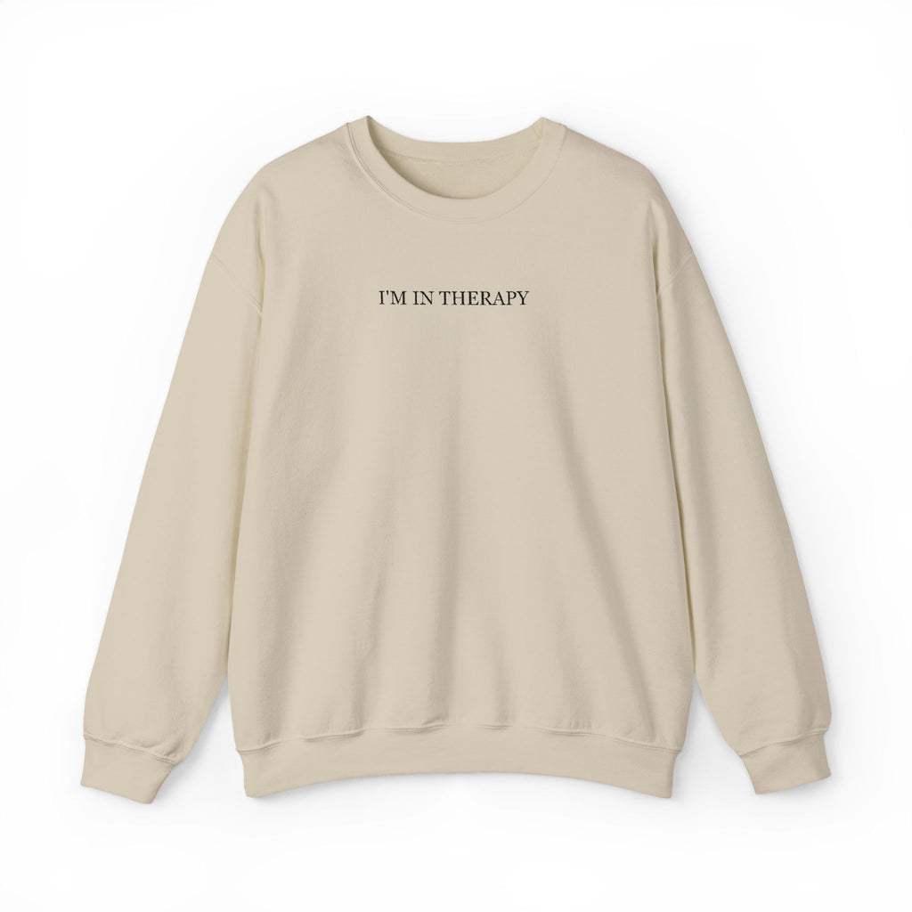 I'm In Therapy Minimalistic Oversized Sweatshirt | Black on Tan