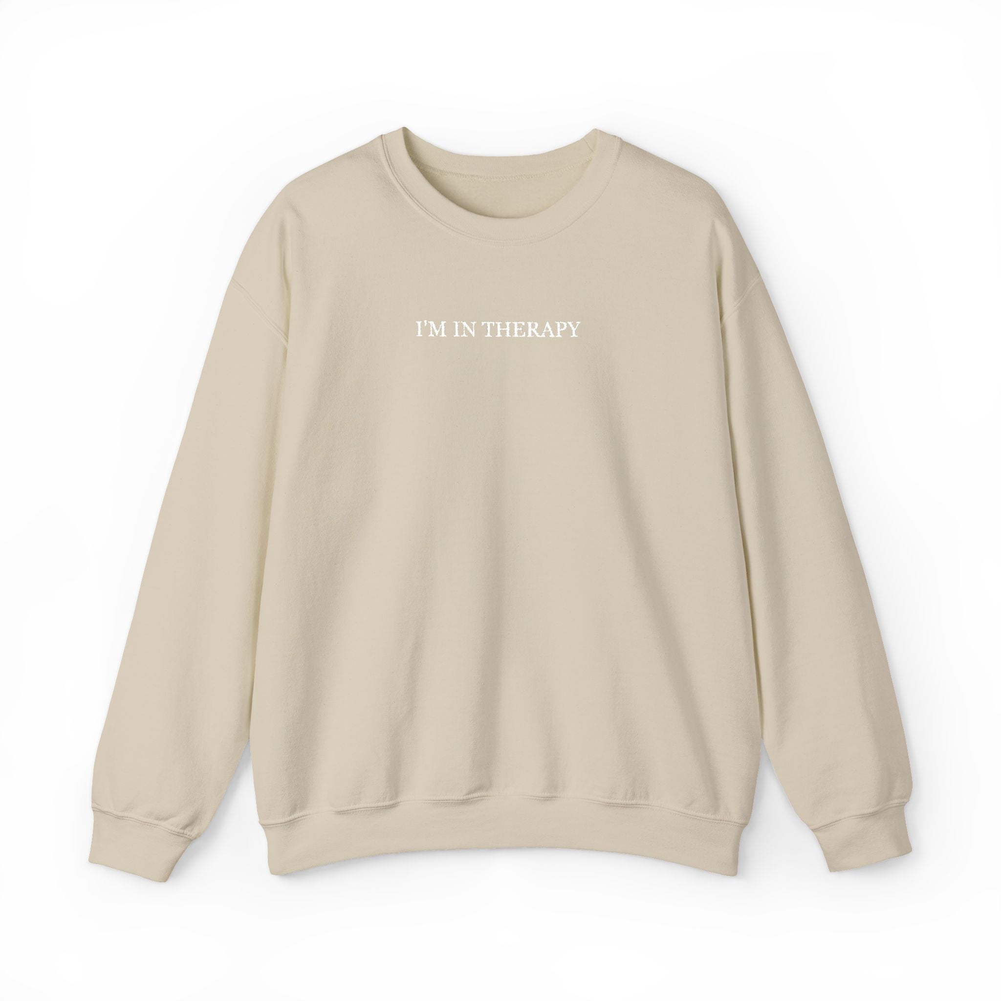 I'm In Therapy Minimalistic Oversized Sweatshirt | White on Tan