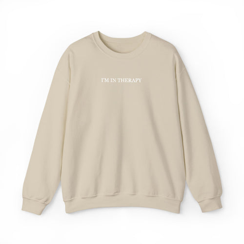 I'm In Therapy Minimalistic Oversized Sweatshirt | White on Tan