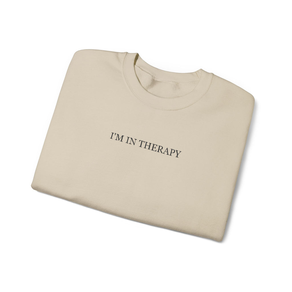 I'm In Therapy Minimalistic Oversized Sweatshirt | Black on Tan
